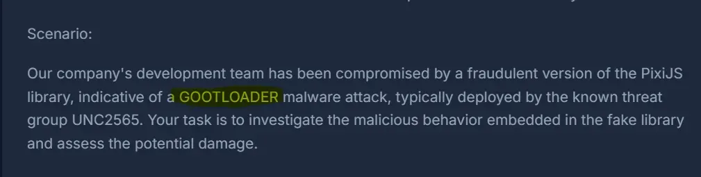 Lab scenario description from CyberDefenders