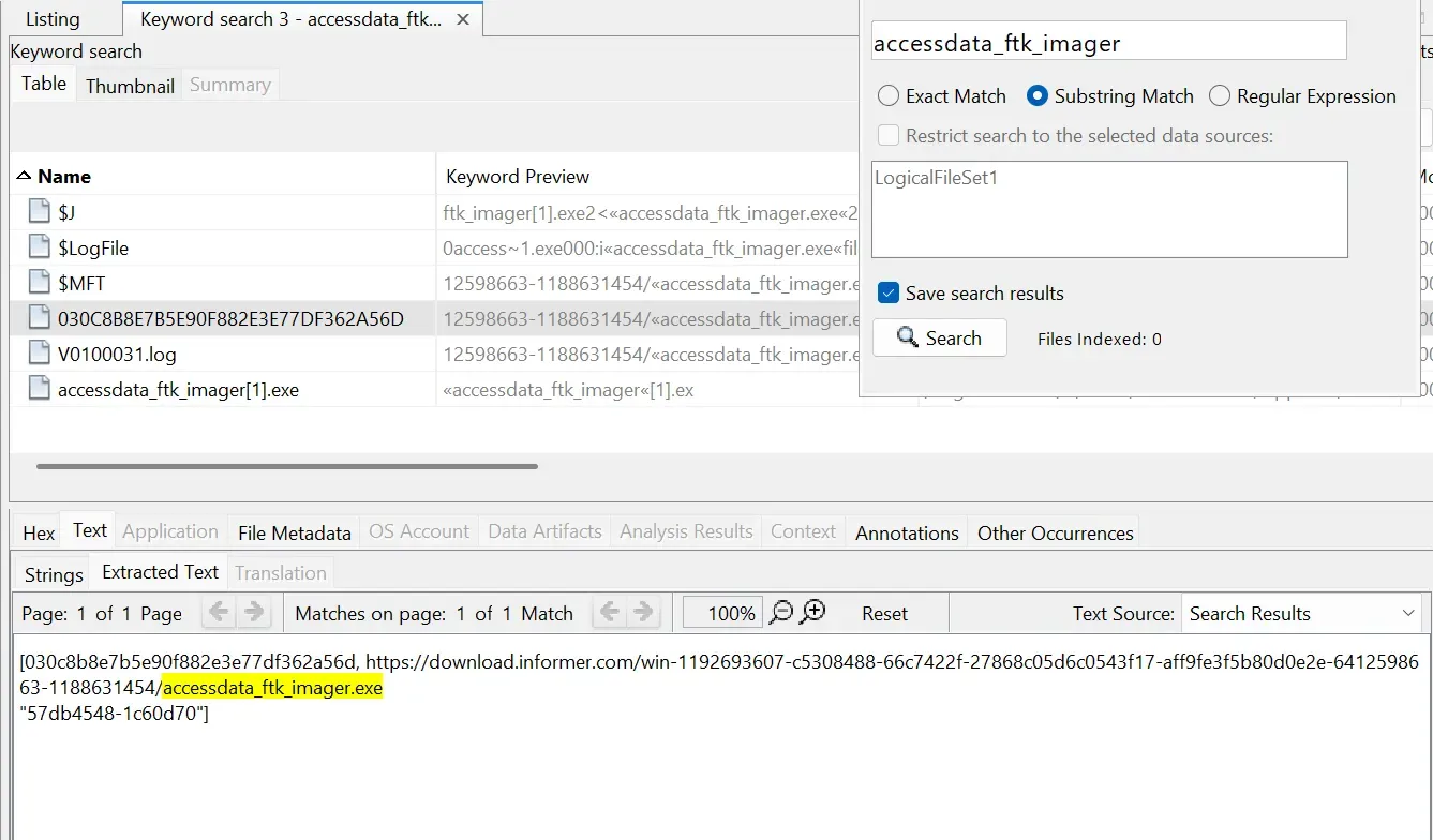 Autopsy search results showing the CryptnetUrlCache directory