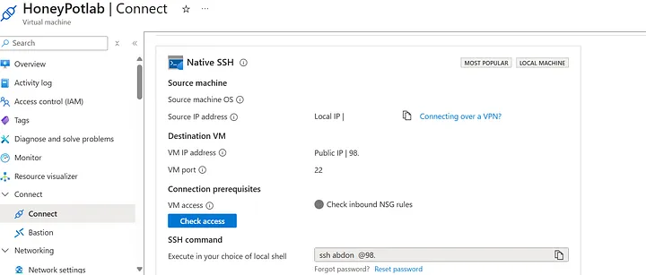 Azure SSH connection instructions